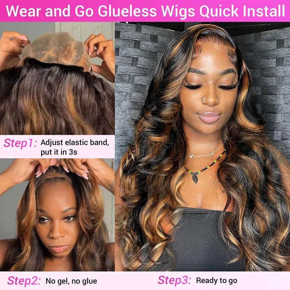 Wear And Go 9x6 Glueless Wigs Human Hair 1B/30 Highlight Wig Body Wave Human Hair Wigs For Women Pre Plucked Bleached Knots