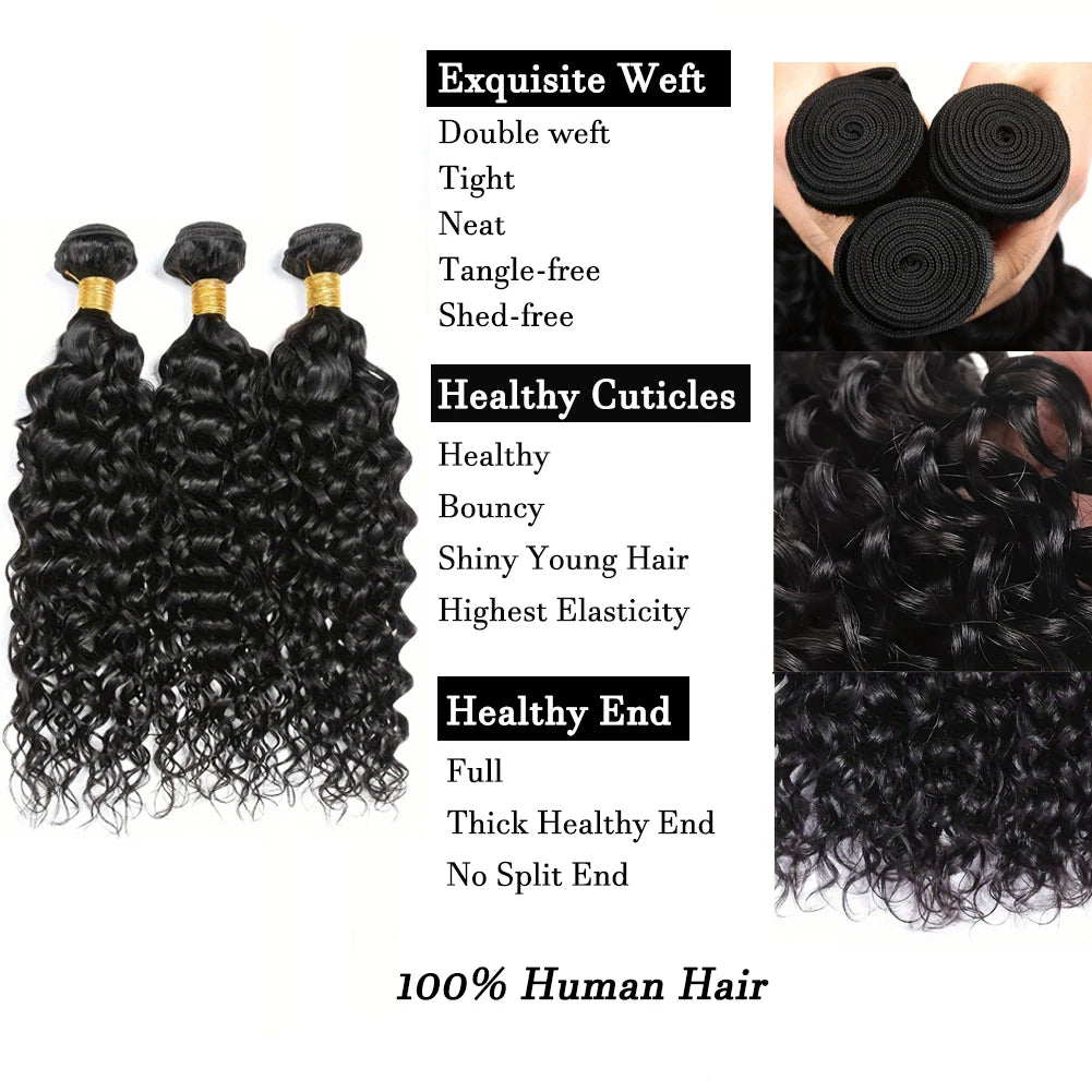 10-30 Inch Water Wave Bundles Human Hair Unprocessed 12A Brazilian Remy 100% Human Hair Extensions 1/3/4pcs Bundles For Women