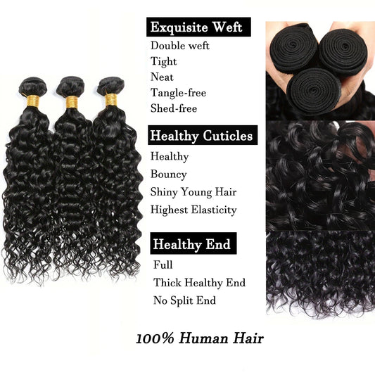 10-30 Inch Water Wave Bundles Human Hair Unprocessed 12A Brazilian Remy 100% Human Hair Extensions 1/3/4pcs Bundles For Women
