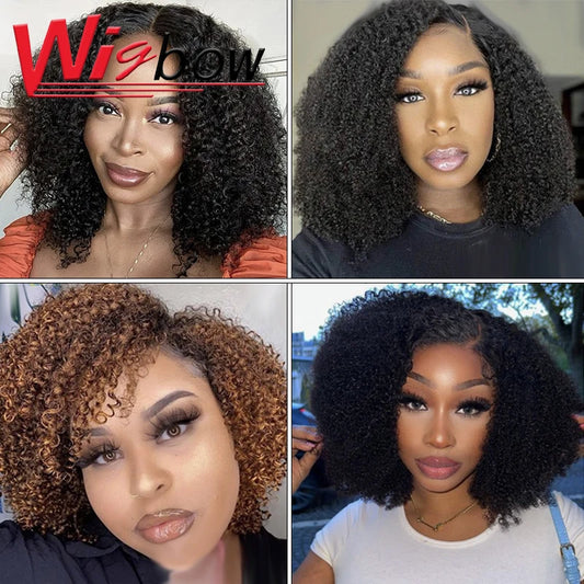 Ombre Human Hair 4x4 Closure Wig For Women Brazilian Hair Short Human Curly Wigs Mid Part Lace Wigs With Pre-Plucked T1B/27/30