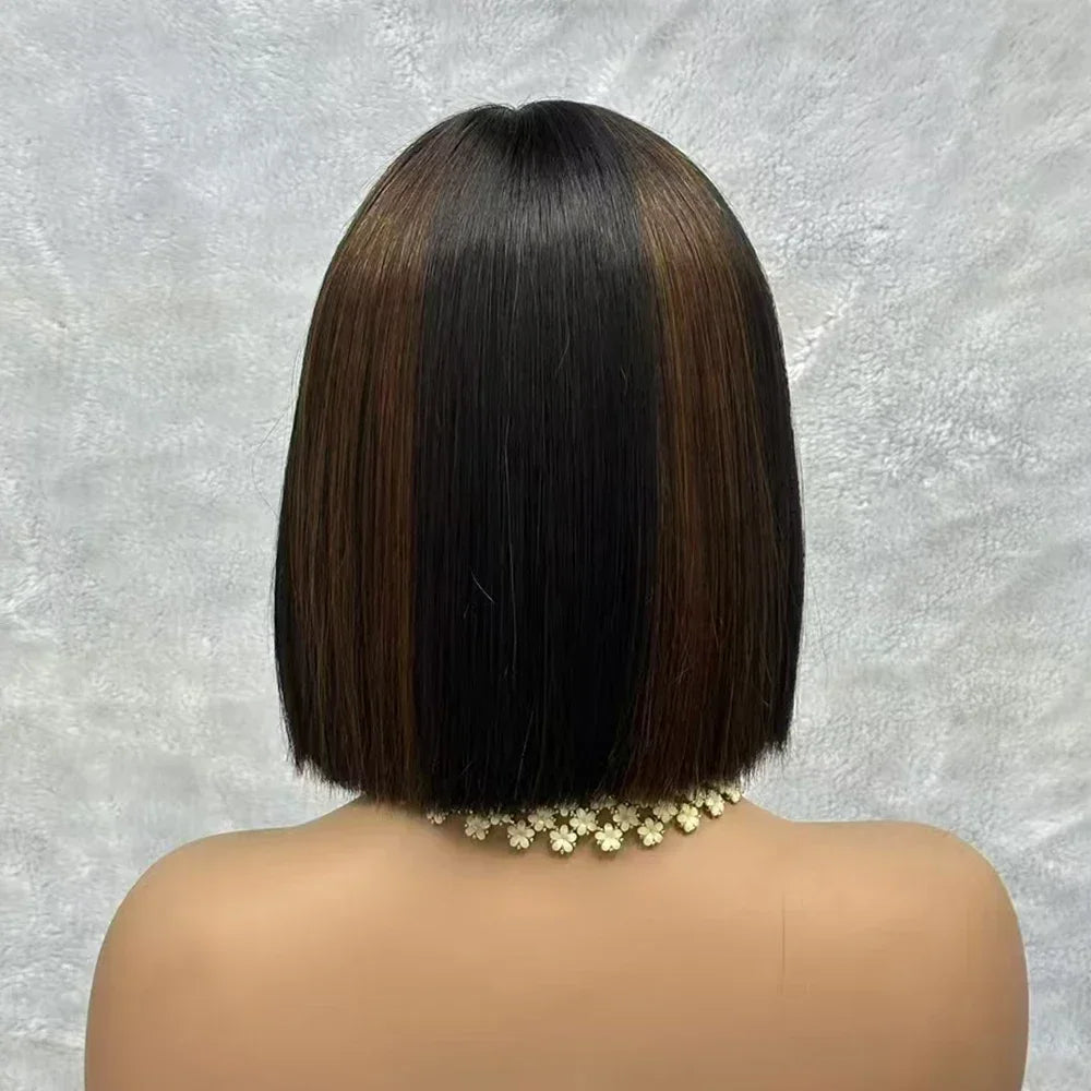 2x6 Lace Closure Bob Wigs Honey Brown Color Vietnam Raw Bone Straight Human Hair Short Bob Glueless Wigs for Women 180% Density