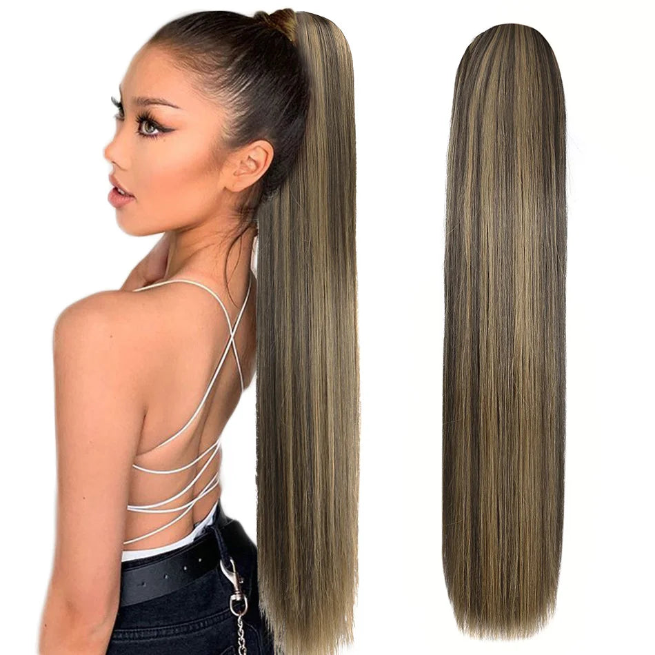 Synthetic Long Straight Ponytail Drawstring Pony Tail 32inch Clip In Hair Extensions for Women Heat Resistant Fake Hair BOOMING