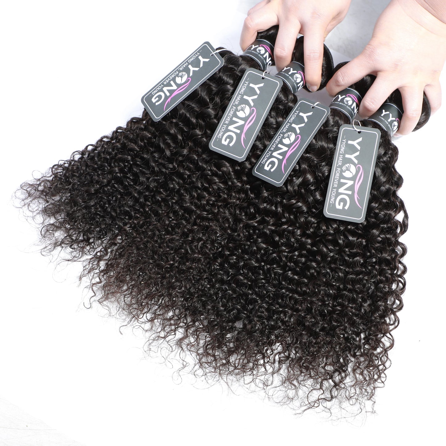 Yyong Brazilian Kinky Curly Bundles With Frontal 13x4 Lace Frontal With Bundles Remy Human Hair 3/4 Bundle With Closure