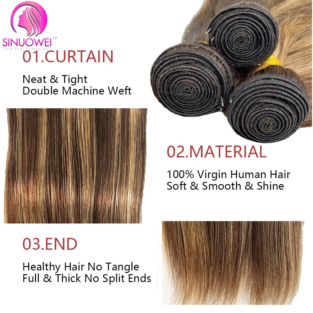 P4/27 Straight Highlight Human Hair Bundles Bone Straight Human Hair  Remy Hair Extensions Straight Blonde Bundles For Women