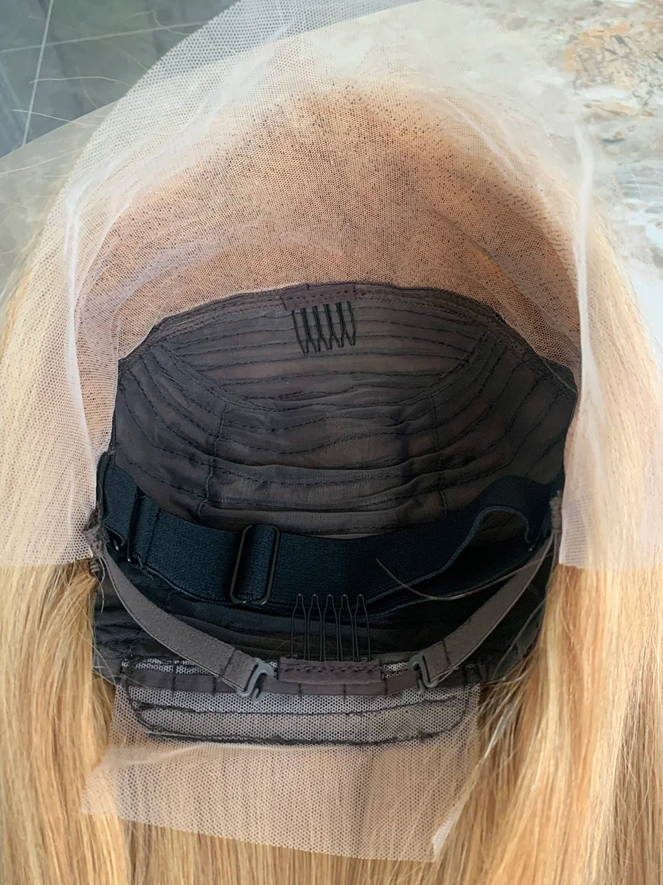 Raw Vietnamese 250 Density Human Hair Lace Frontal Wigs Straight 27 Honey Blonde Colored 13x4 Bob Wig Lace Front Human Hair Wigs