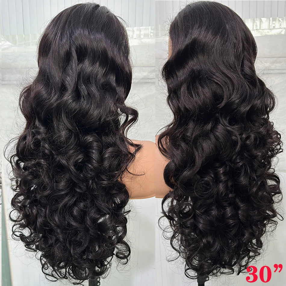 100% Raw Brazilian Virgin Hair Double Drawn Bouncy Wave 13x4 Lace Frontal Wig 250% Density 4X4 HD Lace Closure Wear And Go Wigs