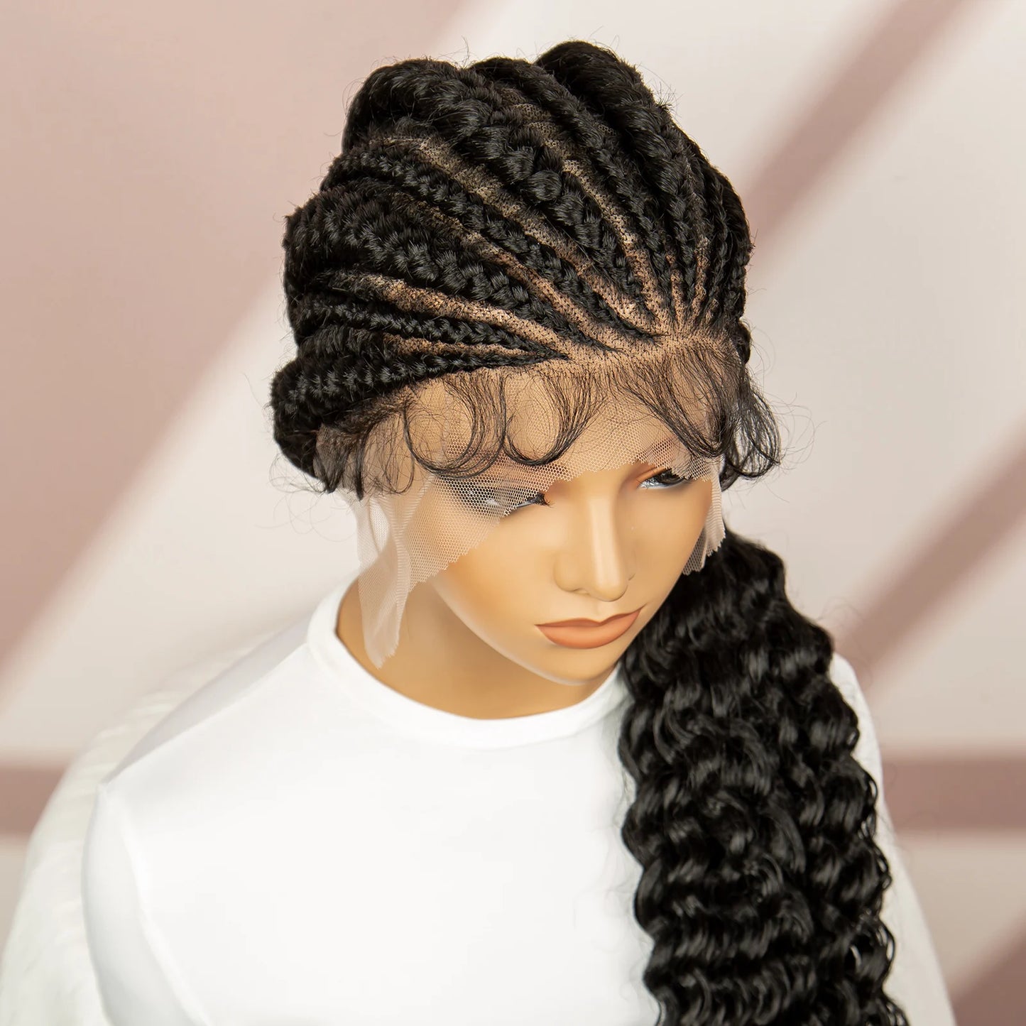 African Black Women Braided Wigs Double Lace Cornrow Braided Wig with Baby Hair Full Lace Frontal 30 Inch Natural Braiding Hair