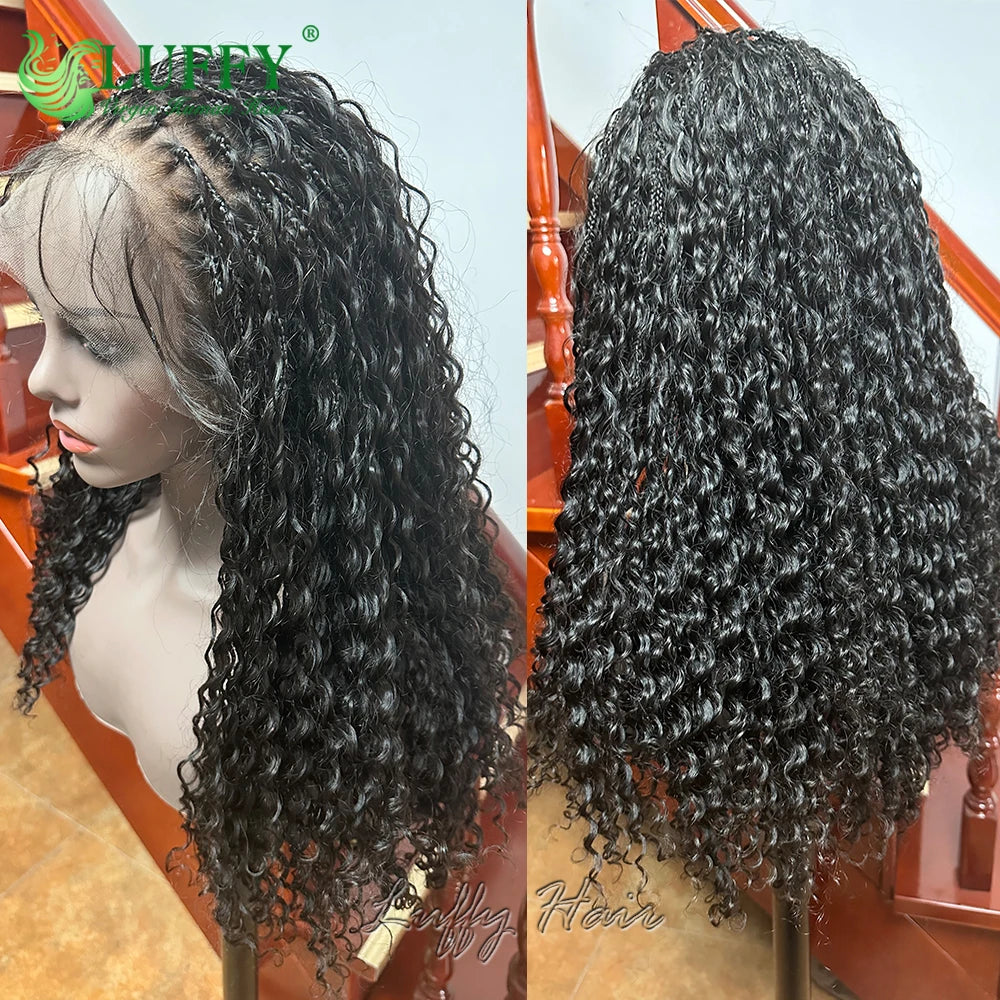 Braided Wigs 100% Human Hair Full Lace Wigs Knotless Boho Box Braids 300 Density Wig Curly Human Hair Pre Plucked with Baby Hair