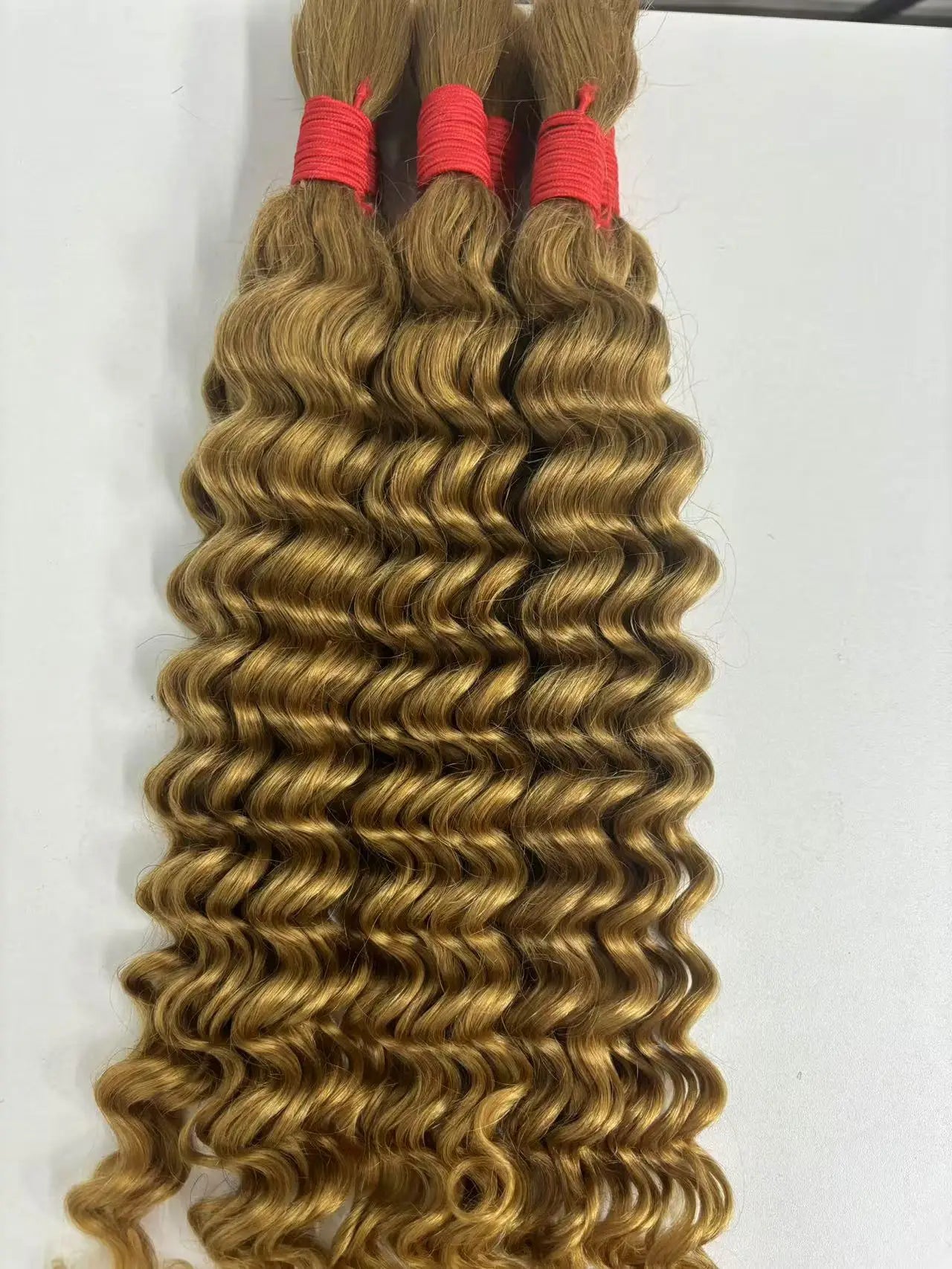 V Beauty Human Hair for Braiding Deep Wave #27 Honey Blonde Bulk Human Hair Bundles No Weft Hair Bulk for Women Hair Extensions