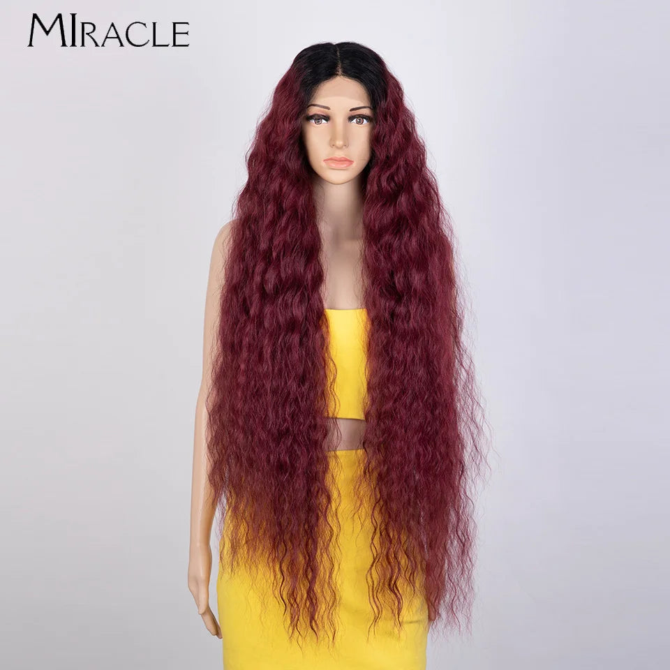 MIRACLE Synthetic Lace Front Wig For Women 40 Inch Water Wave Lace Wig Cosplay Wigs 613 Pink Blonde Wig Super Long Fiber Hair