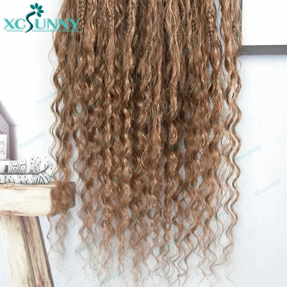 Ombre Crochet Boho Box Braids With Human Hair Curls Pre Looped Color 1b 4  1b 27 Crochet Box Braids Human Hair With Curly End
