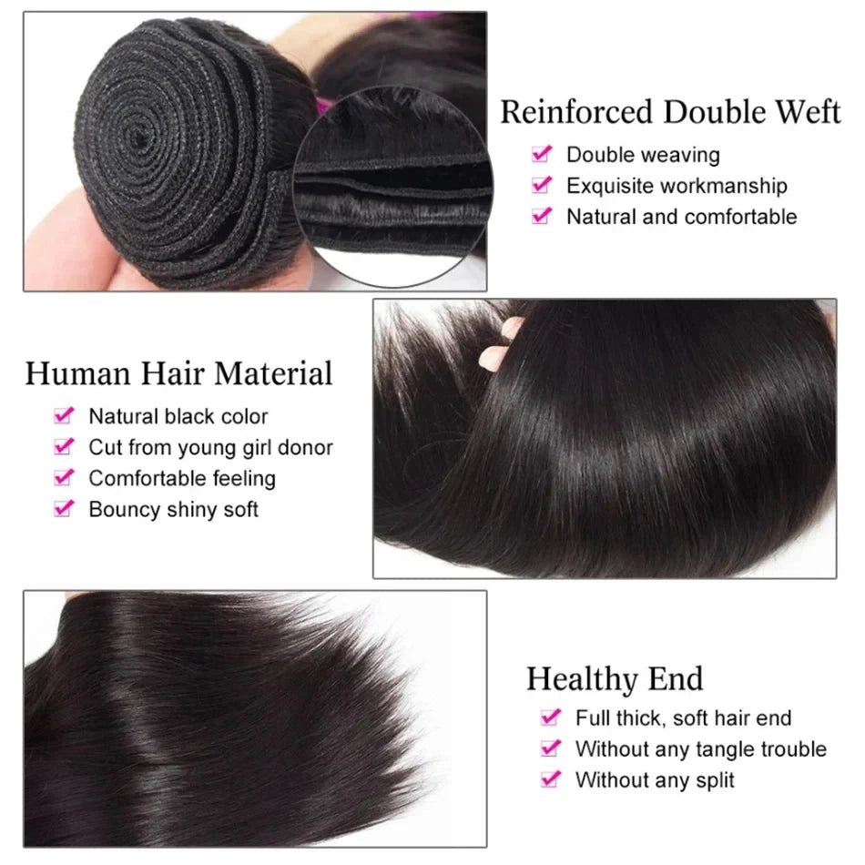 Human Hair Bundles Brazilian Raw Hair Wigs Bundles 30 Inch Straight Human Hair Bundles Hair Extensions 1 3 4 Bundles Pieces