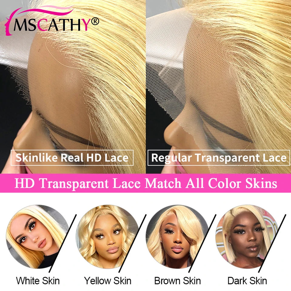 13x6 Blonde Ombre Human Hair Wigs For Women Short Straight Bob Lace Front Wig With Roots 13x4 HD Transparent Lace Remy Hair Wig