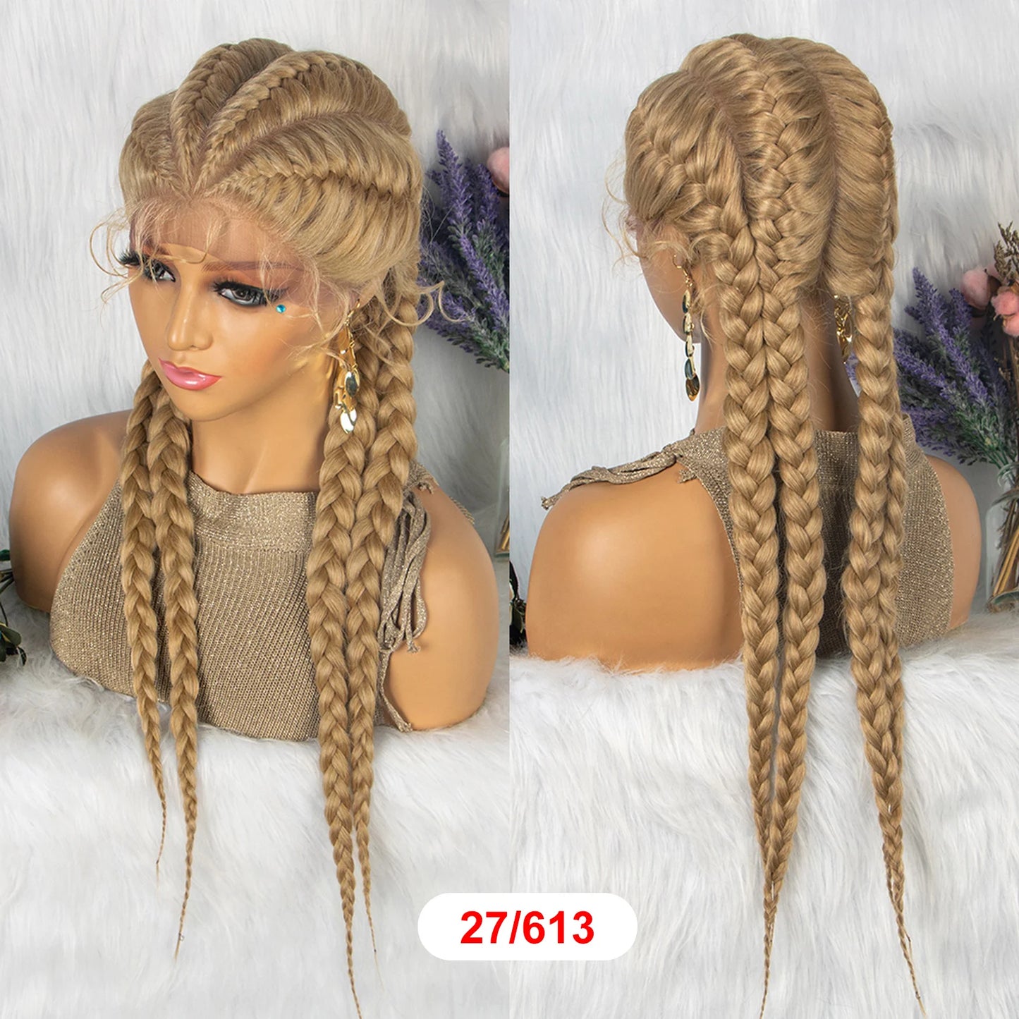 Synthetic Lace Wigs Braided Wigs with Baby Hair Long 26 Inches Box Braids Wig for Black Women Lace Front  Afro Hair Wigs