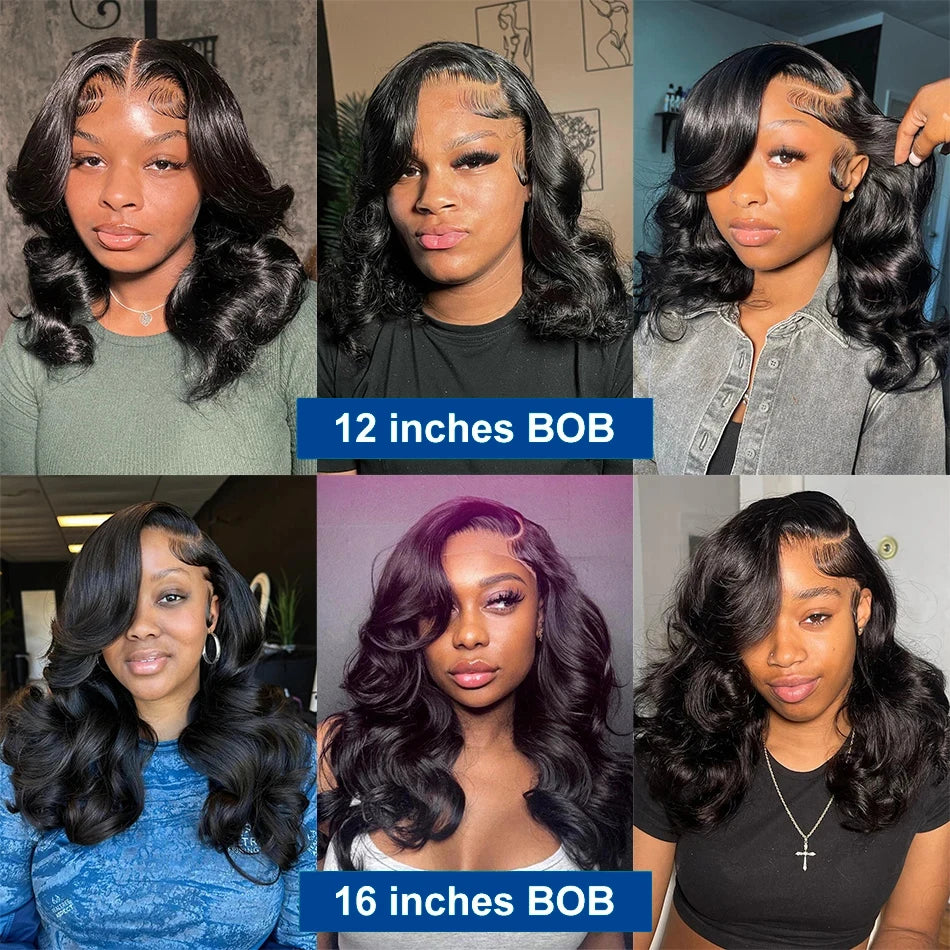 220 Density Body Wave Short Bob Wigs Human Hair 13x4 Transparent Lace Front Human Hair Wig Preplucked Lace Frontal Wig For Women