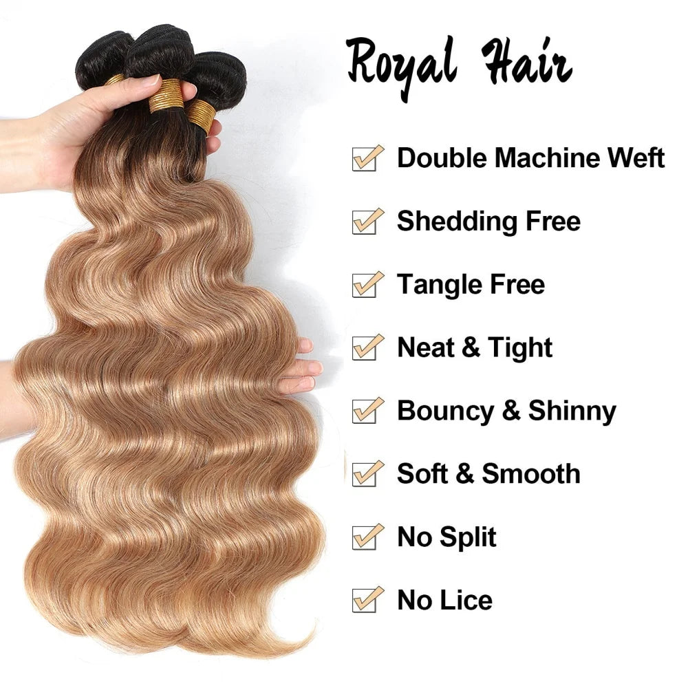 12A Body Wave Human Hair Bundles Ombre Colored 1/3/4 Bundles Human Hair 100% Unprocessed Virgin Brazilian Hair Weave Extensions