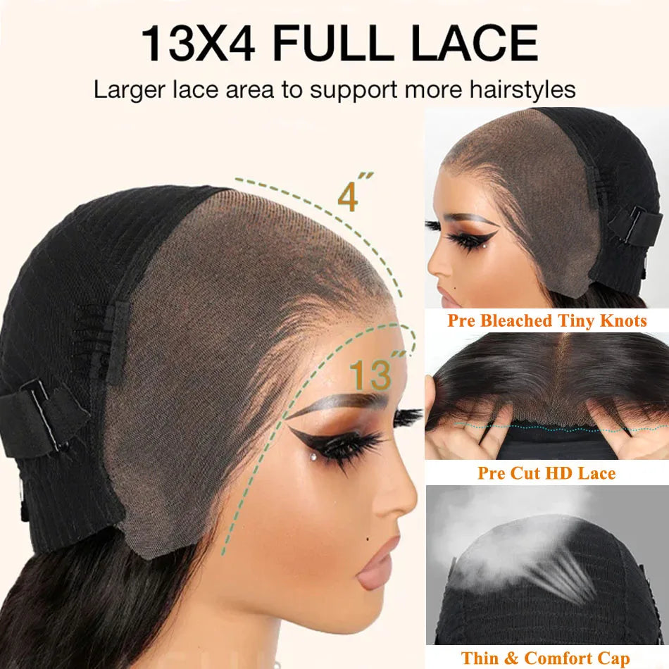 Ossilee Body Wave 13x6 HD Lace Frontal Wigs Pull Go Glueless Wig Human Hair with Drawstring 360 Invisi-Strap HD Full Lace Wig