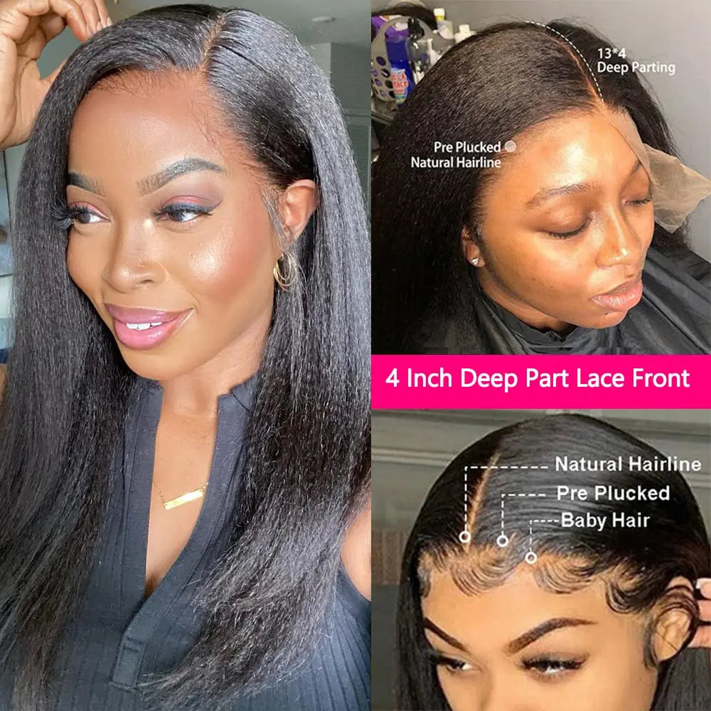 Kinky Straight Human Hair Wig 13X4 Kinky Straight Wig Human Hair Pre Plucked With Baby Hair Yaki Straight Human Hair Wigs