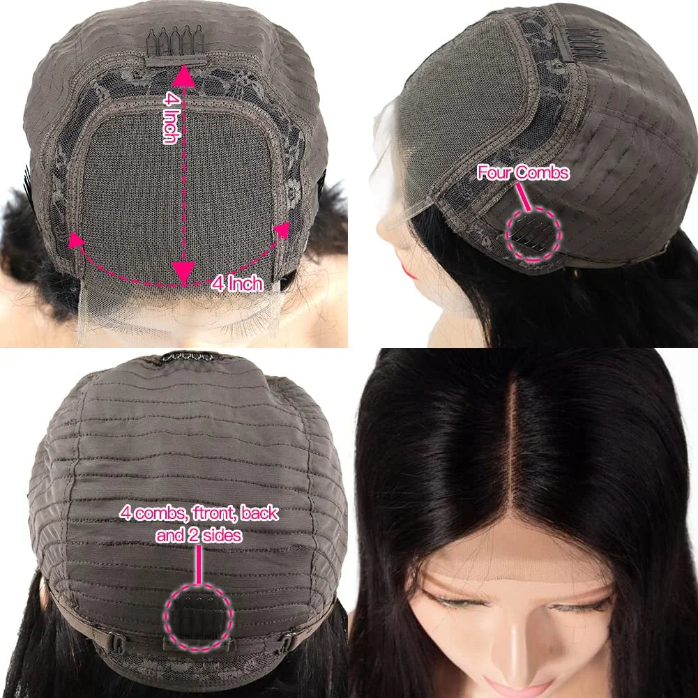 Kinky Straight Human Hair Wig 13X4 Kinky Straight Wig Human Hair  PrePlucked With Baby Hair Yaki Straight Lace Front Wigs