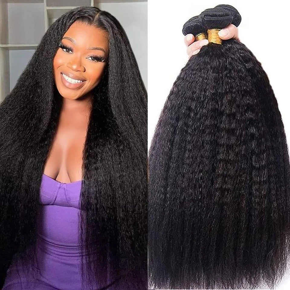 Kinky Straight Human Hair 1/3 Bundles 12-32 Inch 100% Peruvian Human Yaki 10A Hair Extensions for Women Delivery 3-5 Days France