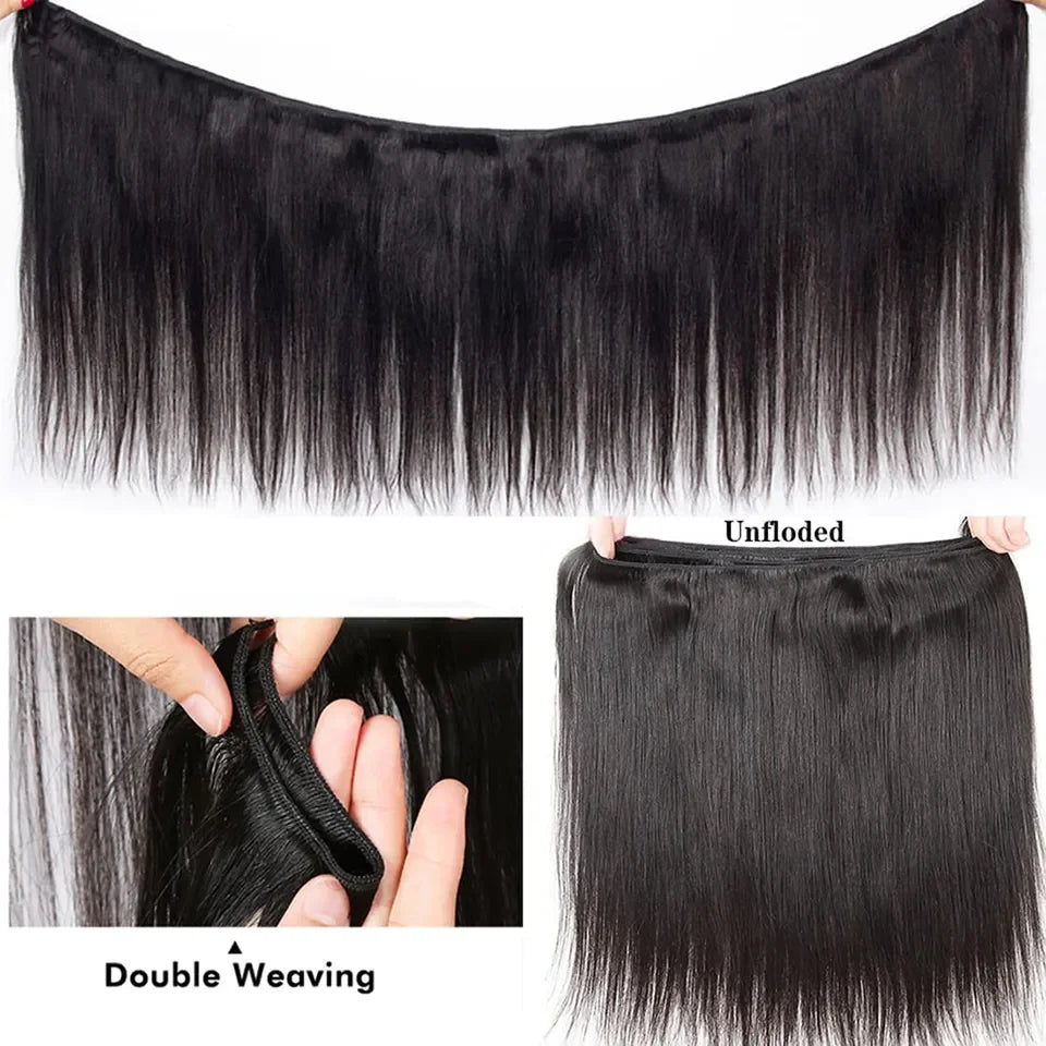 Brazilian 30 Inch Raw Virgin Unprocessed 100% Human Hair Extensions Bone Straight 1 3 4 Bundles Deal Double Weft  For Women 100g