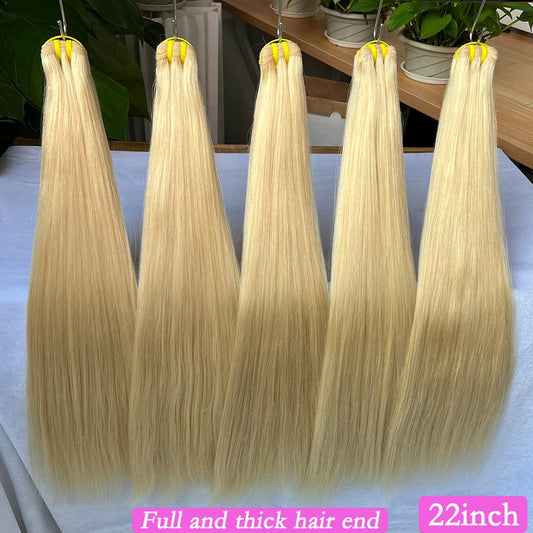 Double Drawn #613 Blonde Colored Bone Straight Human Hair Bundles 1/2/3/4 Pcs 100% Human Hair Weave Hair Extensions For Women
