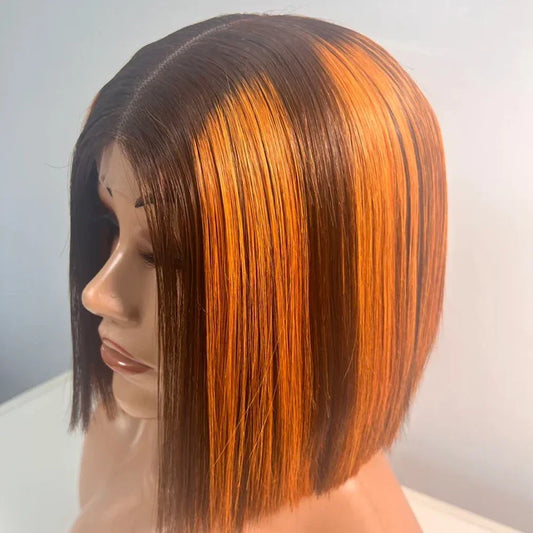 2x6 Lace Closure Bob Wigs Honey Brown Color Vietnam Raw Bone Straight Human Hair Short Bob Glueless Wigs for Women 180% Density
