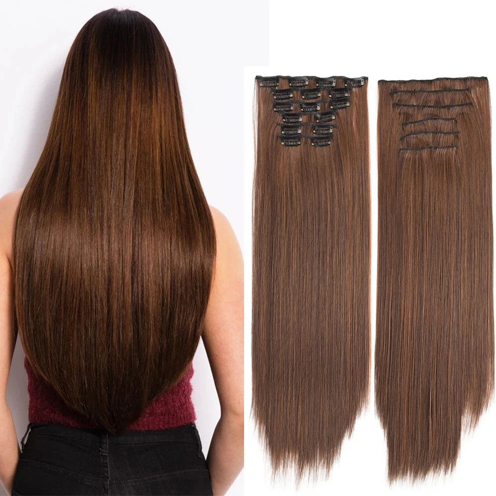 Clip in Hair Extensions Synthetic 24Inch Long Invisible Natural Straight 6 PCS Thick Seamless Clip on Hair Extensions for Women