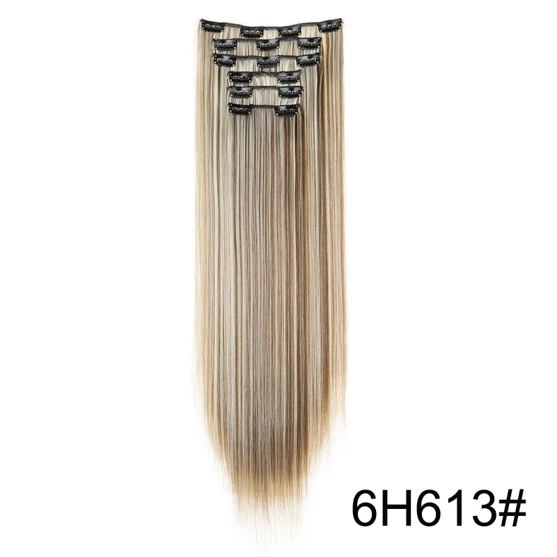 6Pieces/Set Synthetic 24Inch Long Straight Hair Extension Silky Hairpiece for Women
