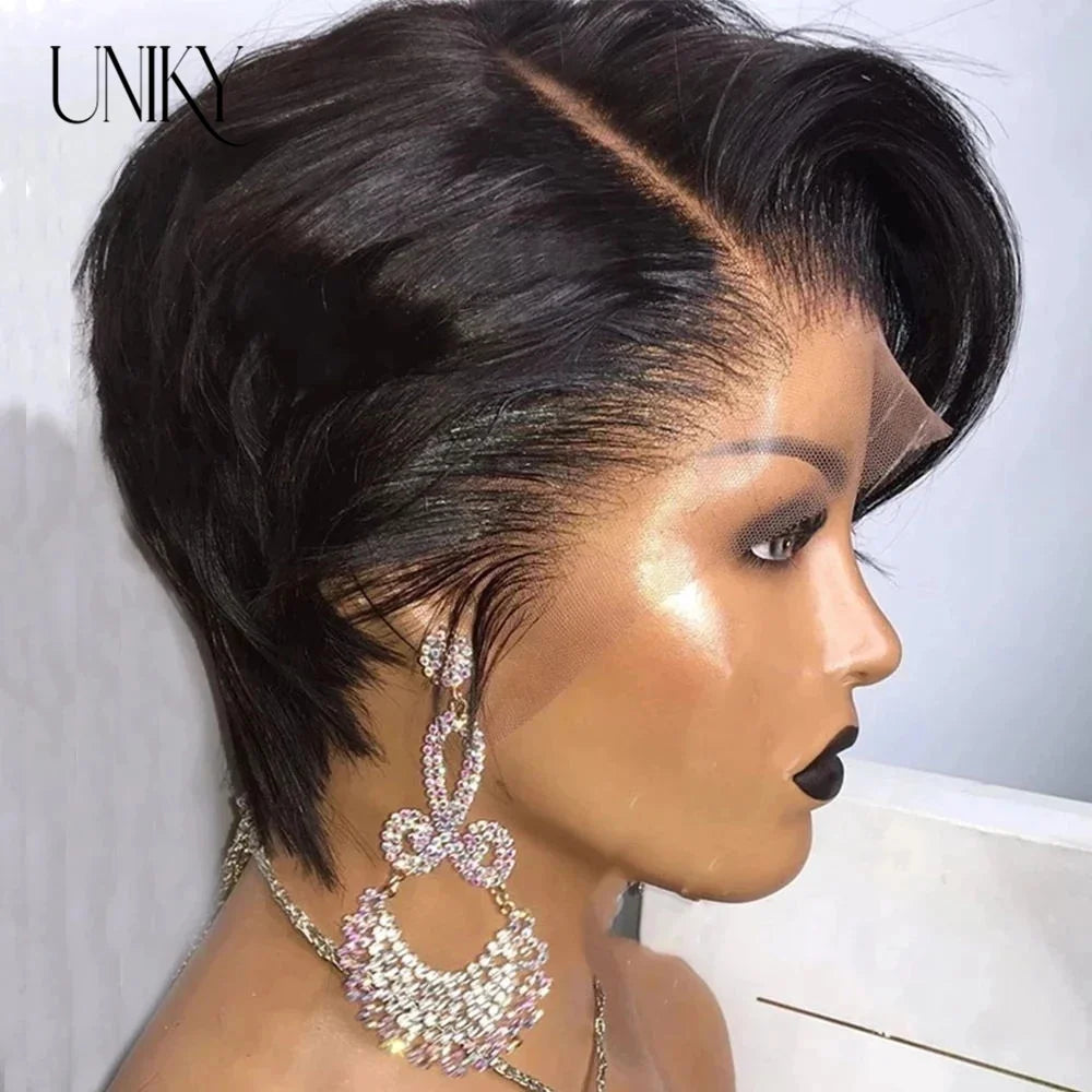 Pixie Cut Wigs Human Hair Wigs For Women straight Short Bob Wig Brazilian PrePlucked 13x4 Lace Frontal Human Hair Wig 180Density