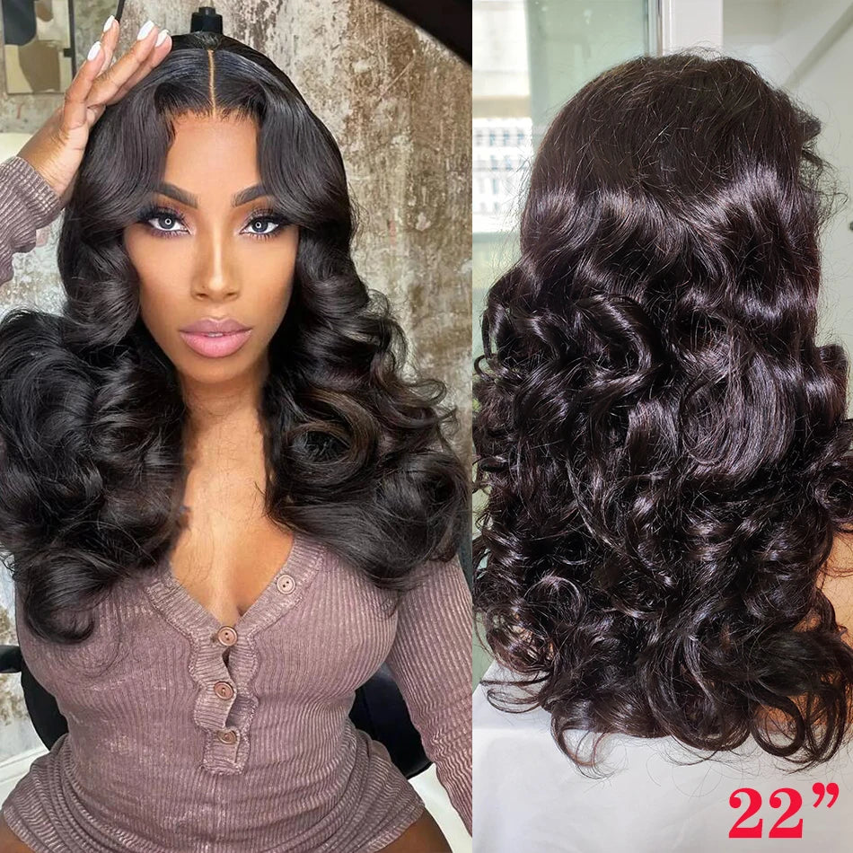 100% Raw Brazilian Virgin Hair Double Drawn Bouncy Wave 13x4 Lace Frontal Wig 250% Density 4X4 HD Lace Closure Wear And Go Wigs