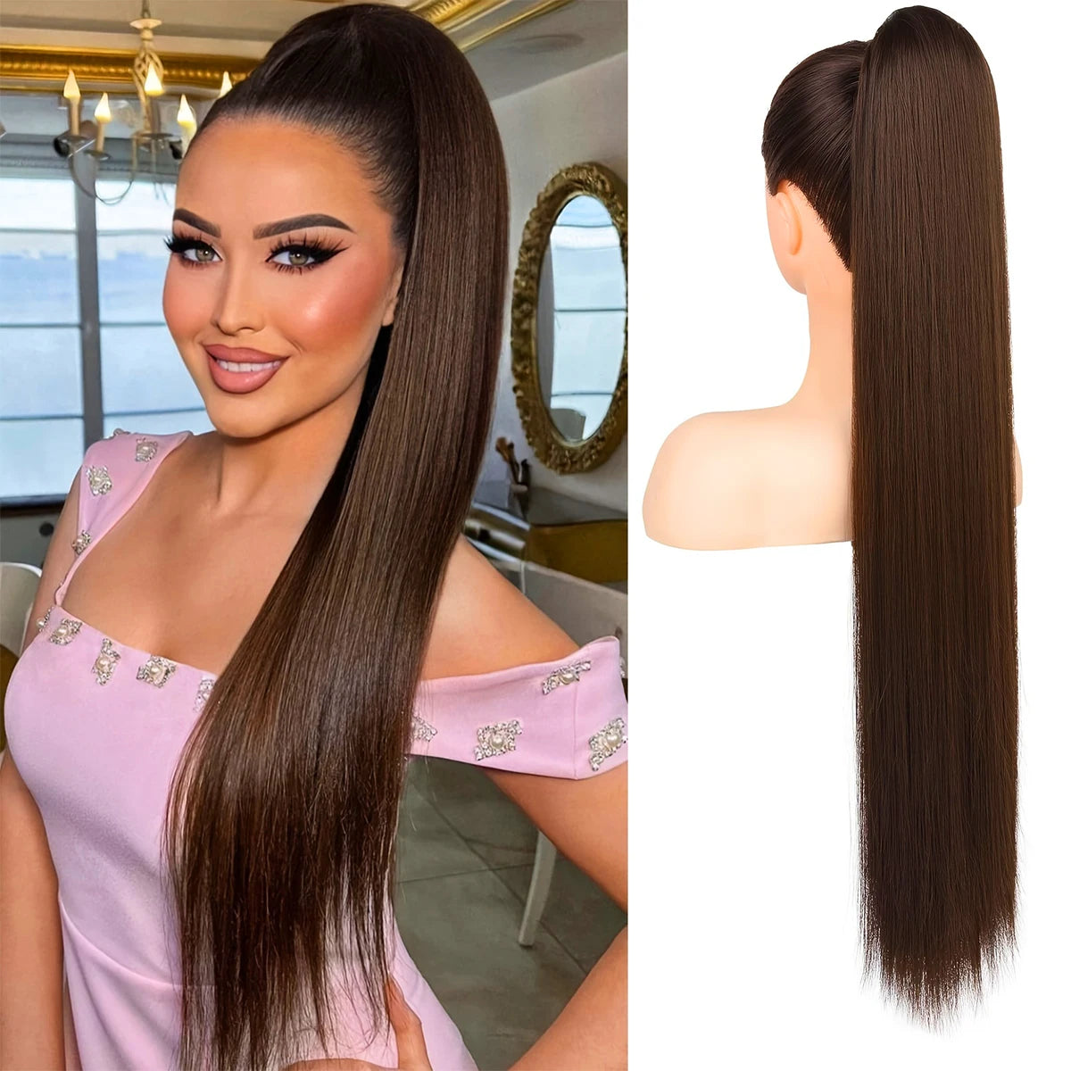 36 inch Long Ponytail Hair Extensions Drawstring Ponytail Synthetic Ponytail Soft Clip-In Hair Extensions Ponytail Women's