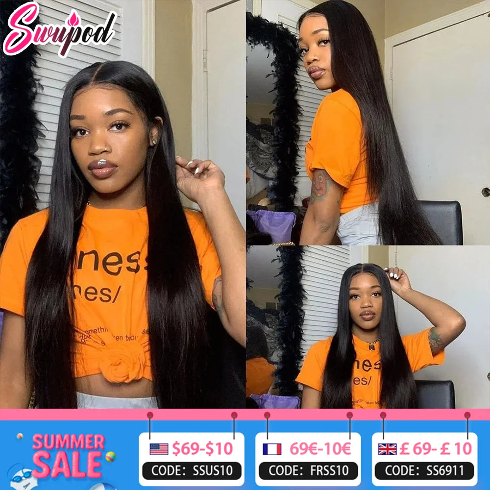 250% 360 Full Lace 13x6 HD Lace Frontal Wig for Women 13x4 Frant Silky Straight Remy Human Hair Dark Black Glueless Pre Plucked
