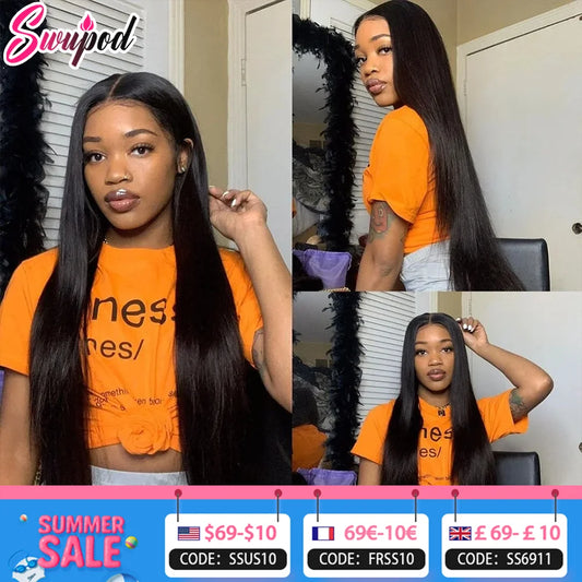 250% 360 Full Lace 13x6 HD Lace Frontal Wig for Women 13x4 Frant Silky Straight Remy Human Hair Dark Black Glueless Pre Plucked