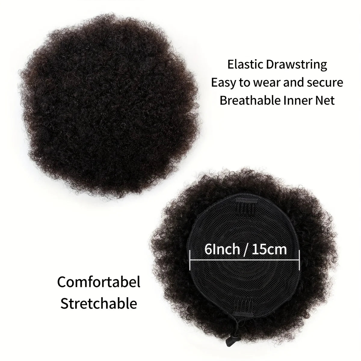 Afro Kinky Puffs 100% Human Hair Buns Ponytail 12A Brazilian Short Curly Drawstring Ponytail Extensions For Black Women