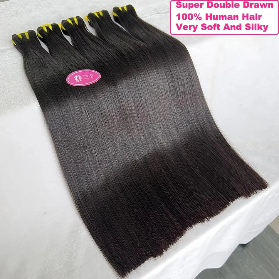 Bone Straight Double Drawn 100% Human Hair Bundles Unprocessed Raw Virgin Hair Weave Extensions Tissage For Women