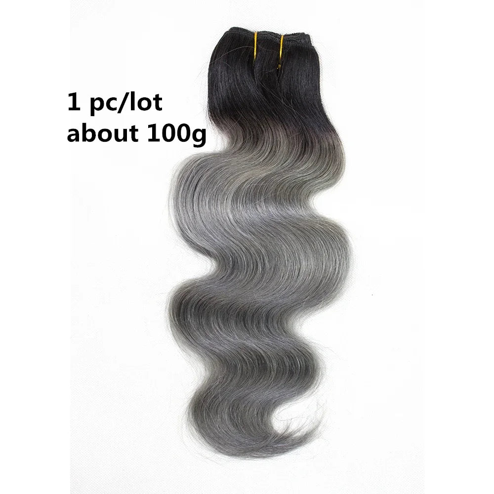 Remy Brazilian Human Hair Colored Dark Gray With Black Roots Body Wave Hair Extension Ombre Color Bundles