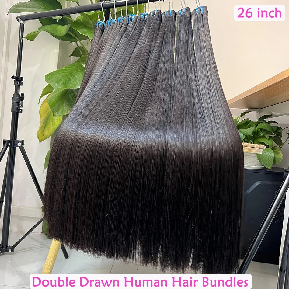 15A Bone Straight Super Double Drawn Human Hair Bundles Weave Raw Virgin Hair Extensions #1b Natural Color Can Dye #613 Color