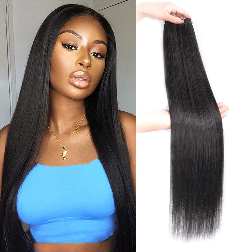 26Inch Synthetic Straight Hair Weave Hair Bundles 150g Natural Long Hair Extensions Yaki Straight Hair Weaving For Women Fake