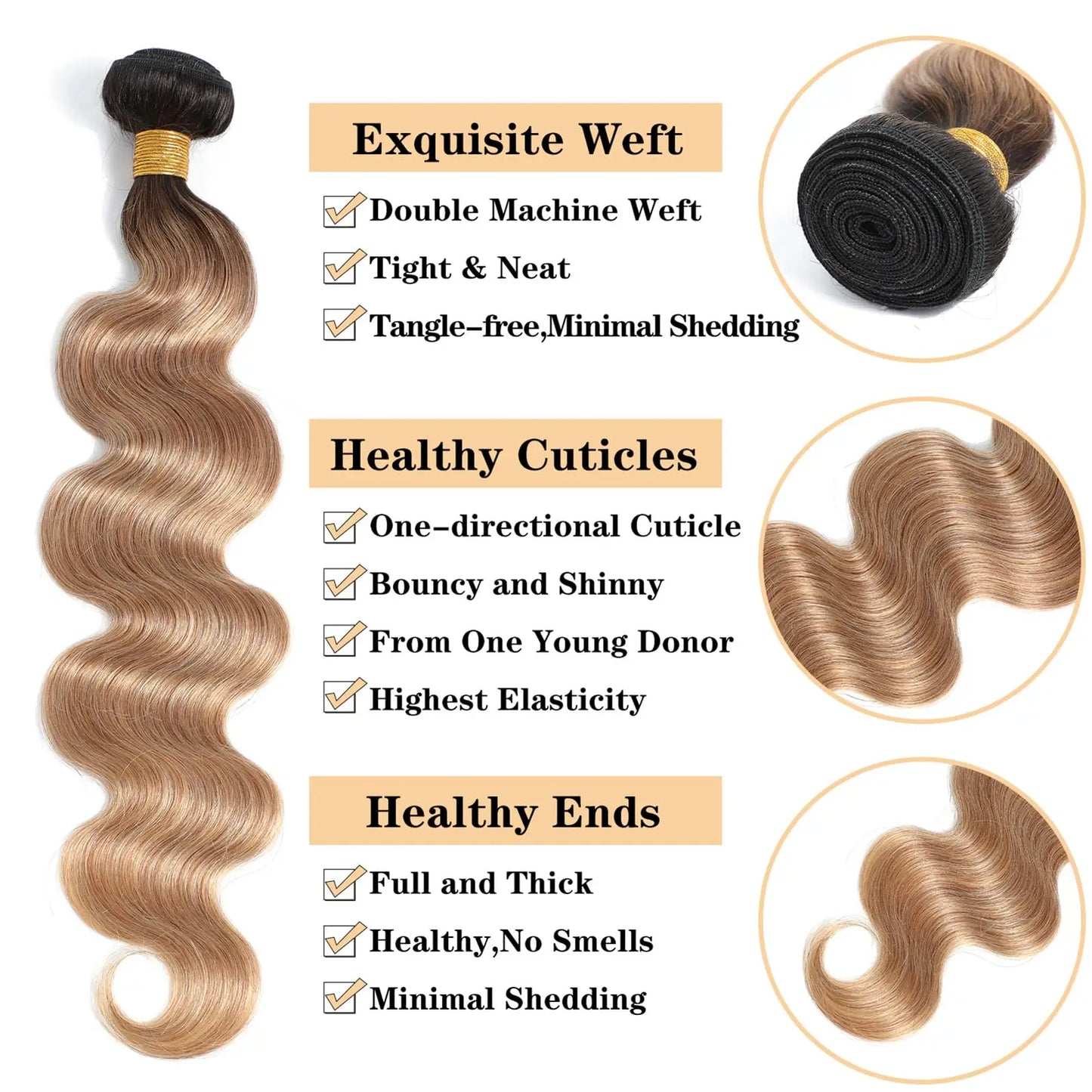 12A Body Wave Human Hair Bundles Ombre Colored 1/3/4 Bundles Human Hair 100% Unprocessed Virgin Brazilian Hair Weave Extensions