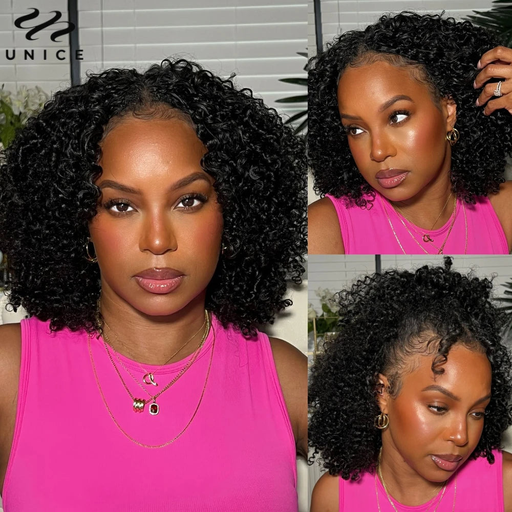 UNICE Hair Kinky Curly V Part Wig 100% Human Hair Upgrade U Part Wig No Leave Out EasiContou V Part Wig With Elastic Drawstring