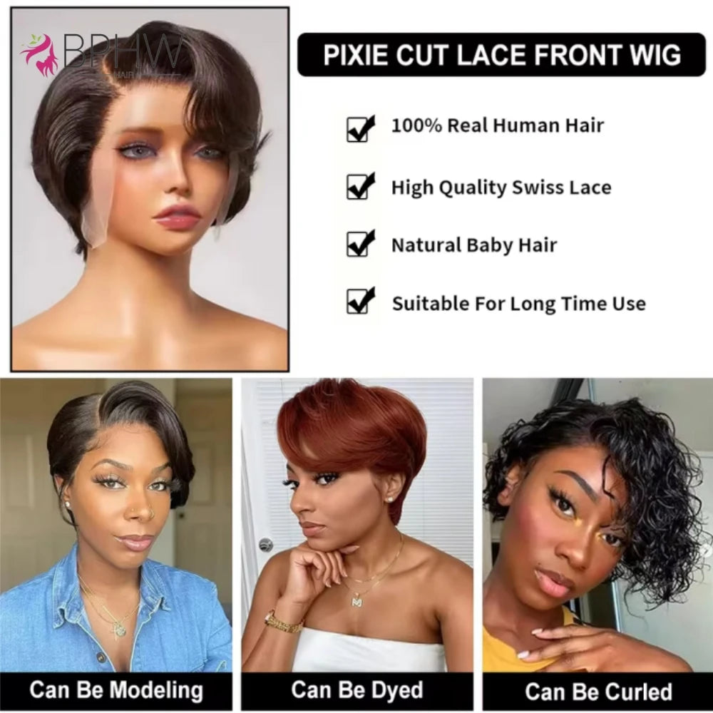 200 Density 13X4 Straight Short Human Hair Wigs Natural Color HD Lace Frontal Wig Short Human Hair Wig for Woman Pixie Cut Wig