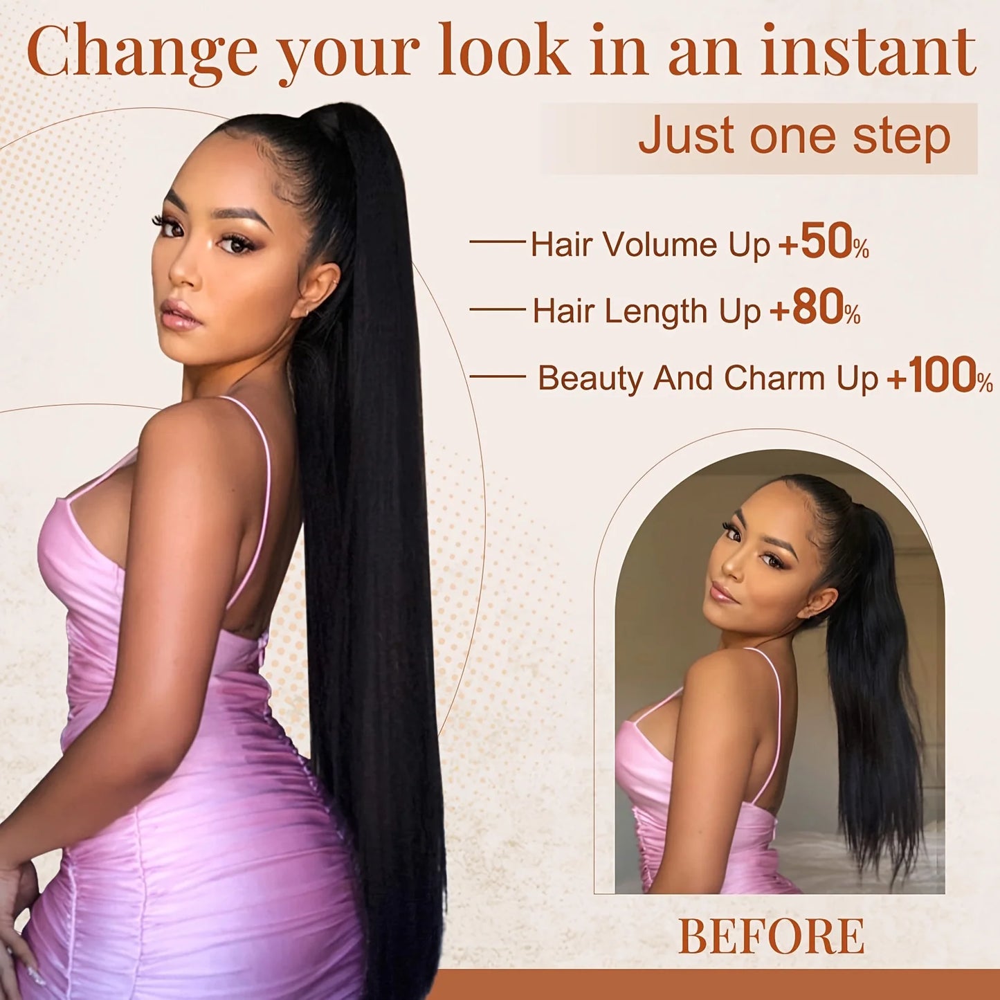 36 inch Long Ponytail Hair Extensions Drawstring Ponytail Synthetic Ponytail Soft Clip-In Hair Extensions Ponytail Women's
