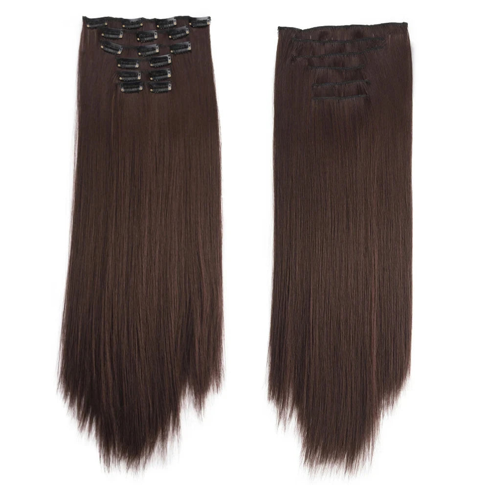 Clip in Hair Extensions Synthetic 24Inch Long Invisible Natural Straight 6 PCS Thick Seamless Clip on Hair Extensions for Women