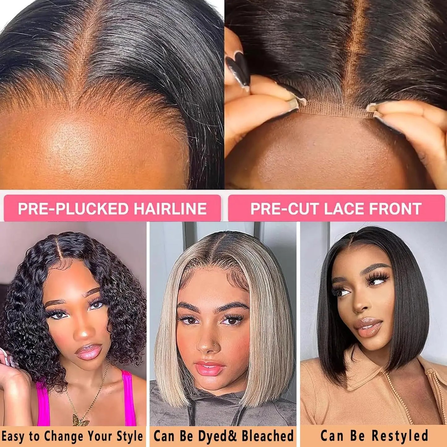 12inch 13X4 hd Transparent lace frontal Wigs Human Hair 220% density Bob Wigs 100% human hair for woman pre bleached Easy-go wig