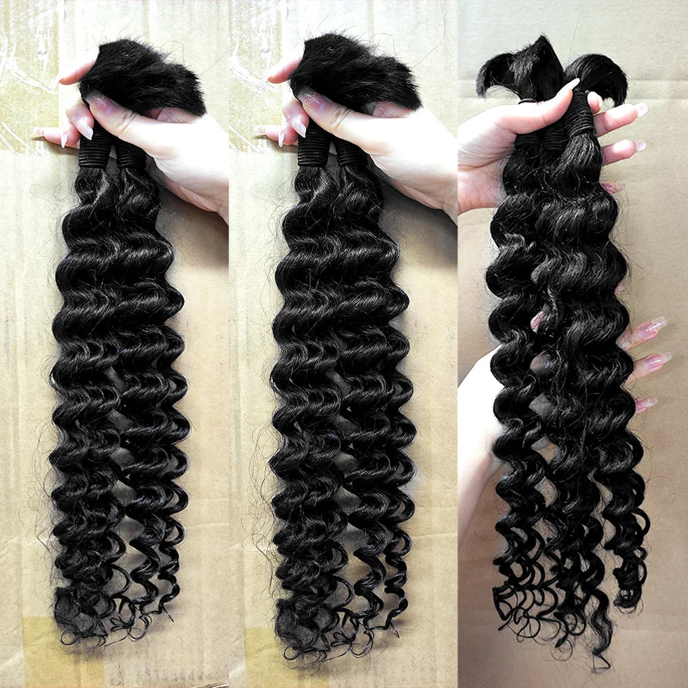 Bulk Braiding Hair 100% Human hair Deep Wave No Weft Brazilian Bundles Braids Extension Curly Human Hair Bundle for Boho Braids