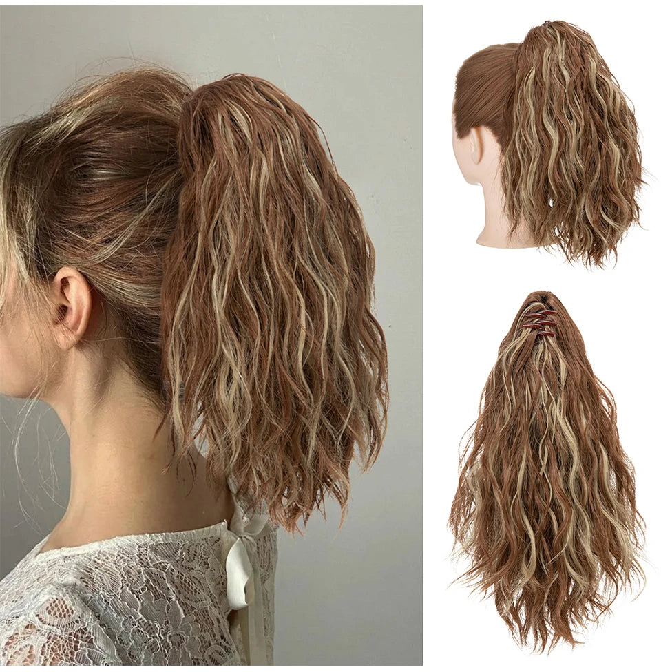 13Inch Premium Synthetic Curly Claw Clip In Ponytail Blonde Brown Short Hairpiece Fake Hair False Pigtail Hair Extensions P064