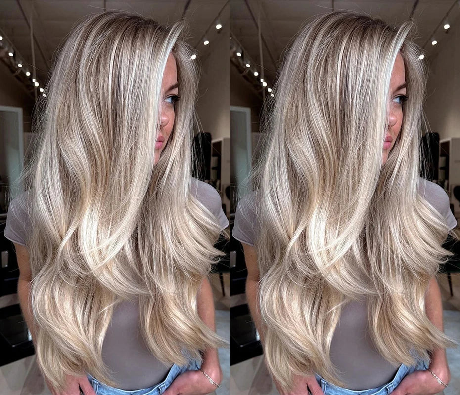13x6 Ash Blonde Highlight Lace Front Human Hair Wig Bone Straight Ash Brown Colored Human Hair Wigs For Women Brazilian Hair