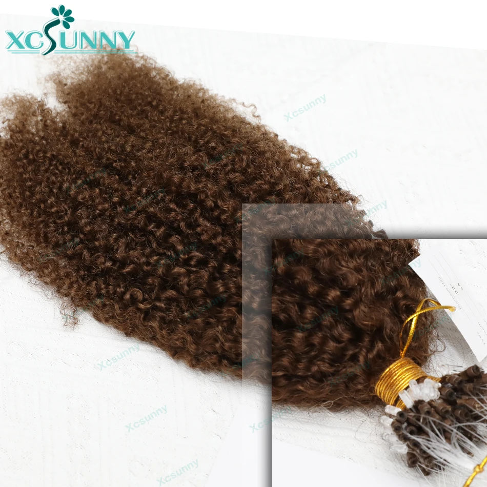 Microlink Hair Extensions Kinky Curly Color 4 Micro Ring Loop Hair Extensions Human Hair For Women Microring Hair Extensions