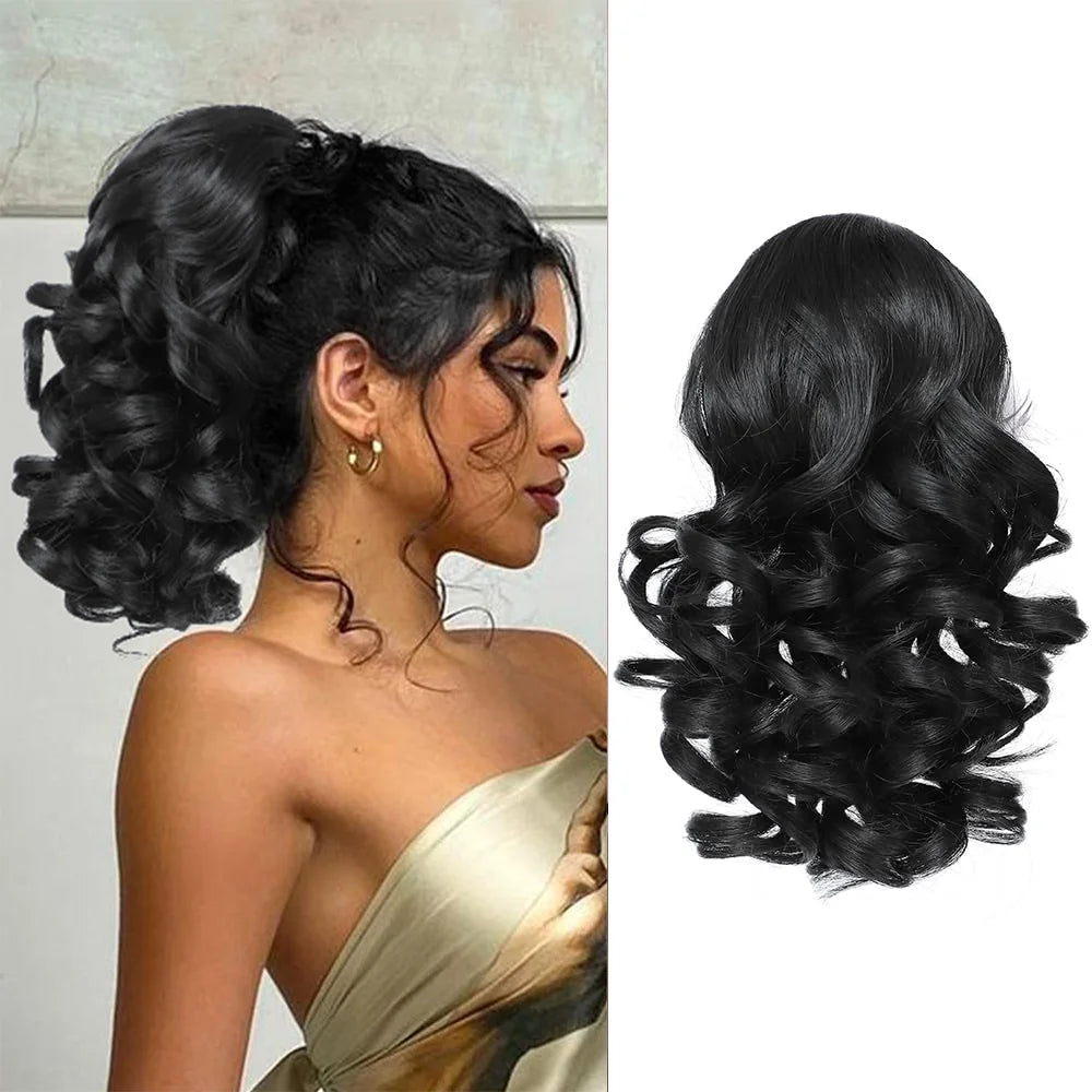 Short Curly Drawstring Ponytail Extensions Synthetic Clip In Hair Extensions Elegant For Daily Use Hair Accessories
